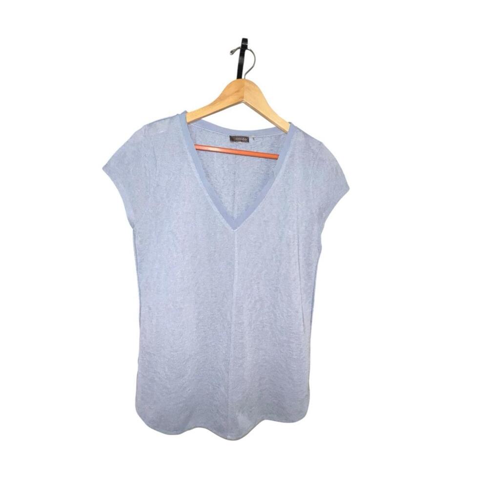 Crosby Light Blue Sheer V-Neck Short‎ Sleeve Blouse 100% Polyester Women’s M